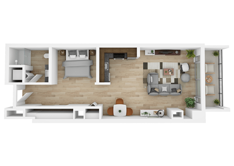 Floor plan for 1 bed, 1 bath, 641 sqft